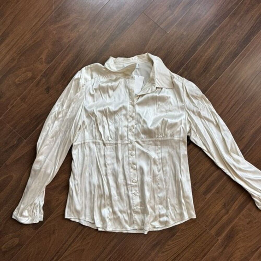 Semantiks XL Taylor Ivory women's satin button-up shirt